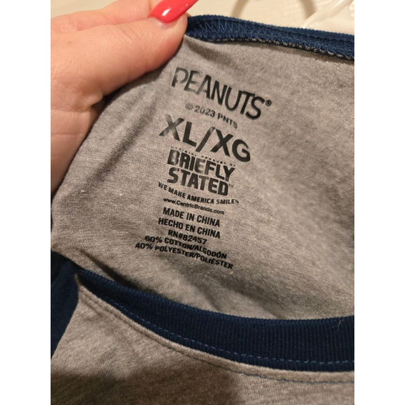 Men's Briefly Stated Peanuts Baseball Long Sleeve Tee XL Grey Navy - Picture 4 of 7